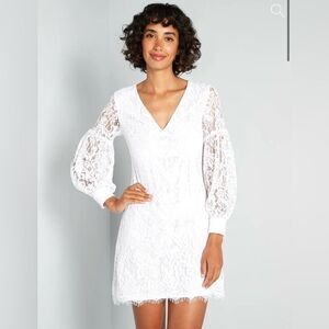 Modcloth For Love and Lace Mini White Lace Dress Sheath Mini Dress V-Neck 8